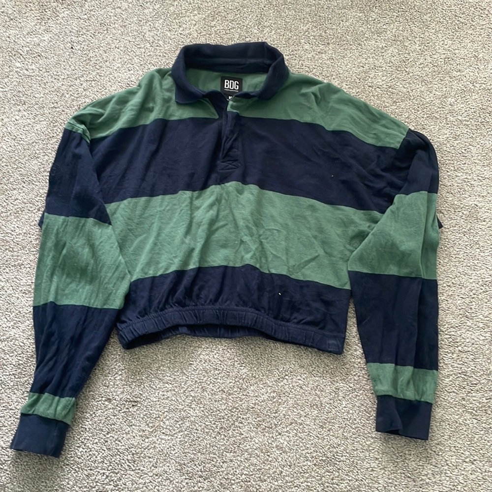 BDG Medium Cropped Collared Long Sleeve Polo Shirt